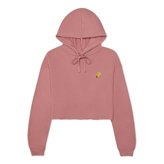 Dalix Taco Embroidered Fleece Cropped Hoodie Cold Fall Winter Women in Mauve S Small