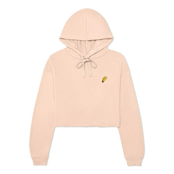 Dalix Taco Embroidered Fleece Cropped Hoodie Cold Fall Winter Women in Peach XL X-Large