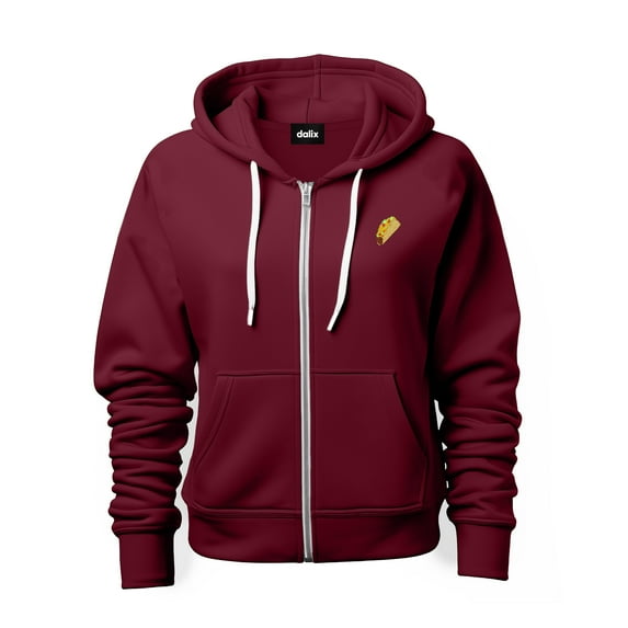 Dalix Taco Embroidered Zip Hoodie Fleece Long Sleeve Pocket Warm Soft Mens in Maroon 3XL XXX-Large