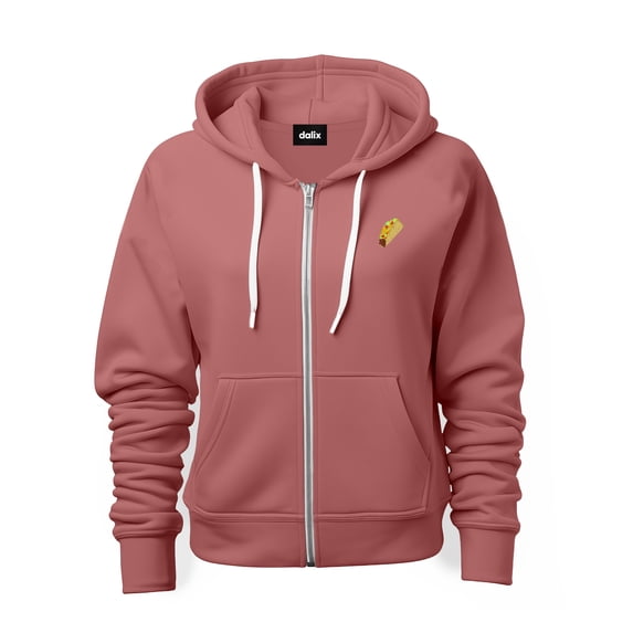 Dalix Taco Embroidered Zip Hoodie Fleece Long Sleeve Pocket Warm Soft Mens in Mauve S Small