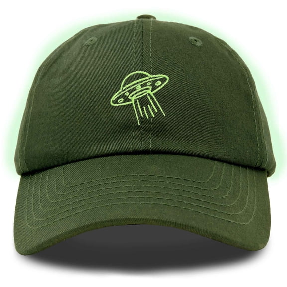 Dalix UFO Embroidered Alien Dad Hat Cotton Baseball Cap Adjustable Mens in Olive