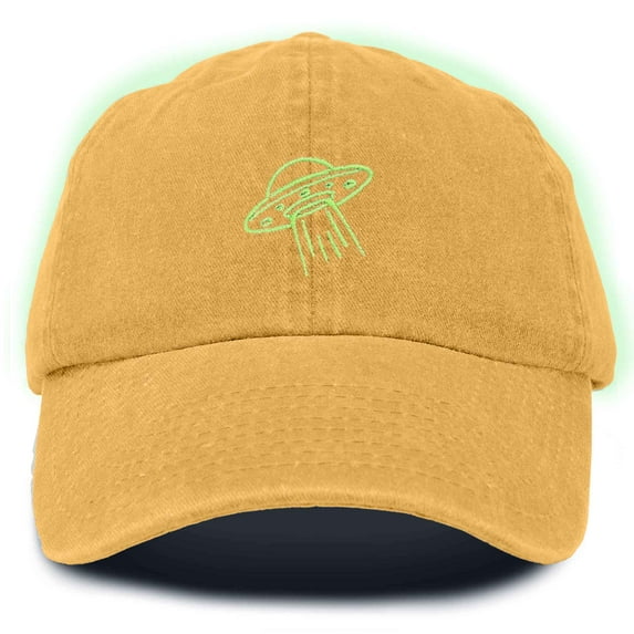 Dalix UFO Embroidered Alien Dad Hat Cotton Baseball Cap Adjustable Mens in Washed Gold