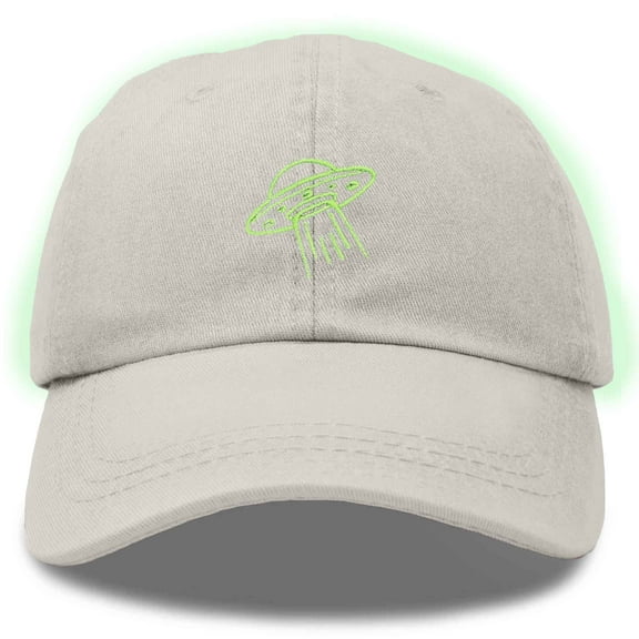 Dalix UFO Embroidered Alien Dad Hat Cotton Baseball Cap Adjustable Mens in Washed Stone White