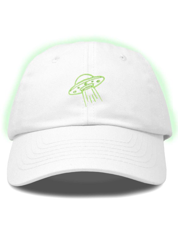 UFO Embroidered Alien Dad Hat Cotton Baseball Cap Adjustable Mens in White