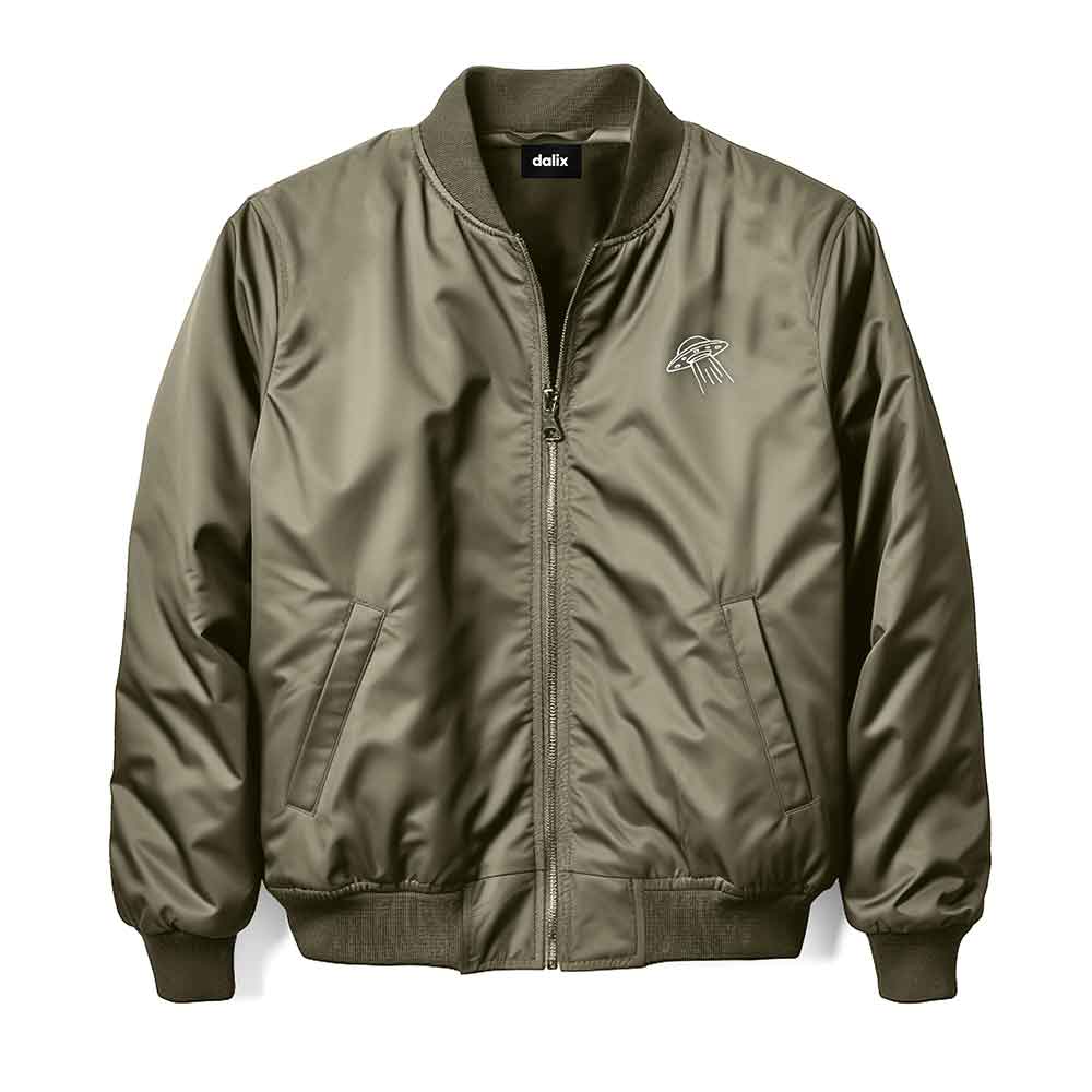 Dalix UFO Embroidered Bomber Jacket Lightweight Zip