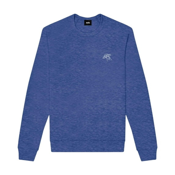 Dalix UFO Embroidered Fleece Crewneck Long Sleeve Sweatshirt Mens in Heather True Royal M Medium