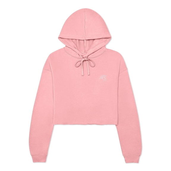 Dalix UFO Embroidered Fleece Cropped Hoodie Cold Fall Winter Women in Pink XL X-Large
