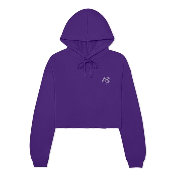 Dalix UFO Embroidered Fleece Cropped Hoodie Cold Fall Winter Women in Team Purple L Large