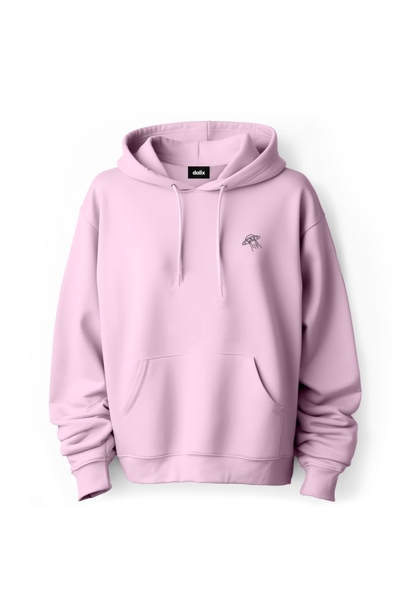 UFO Embroidered Fleece Zip Hoodie Cold Fall Winter Mens in Light Pink S Small