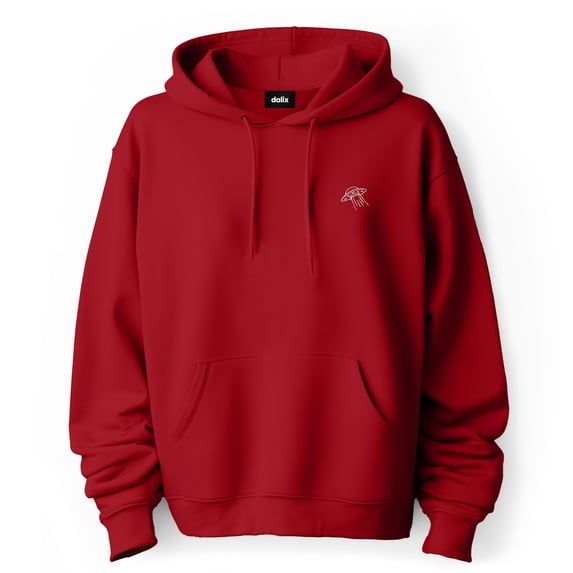 Dalix UFO Embroidered Fleece Zip Hoodie Cold Fall Winter Mens in Red L Large