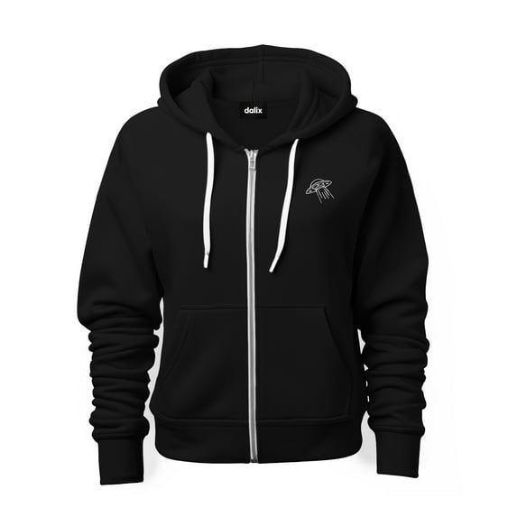 Dalix UFO Embroidered Zip Hoodie Fleece Long Sleeve Pocket Warm Soft Mens in Black XL X-Large