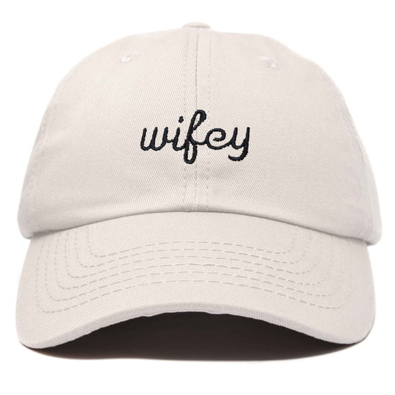 Dalix Wifey Embroidered Cotton Husband Baseball Cap Adjustable Dad Hat Womens in Beige