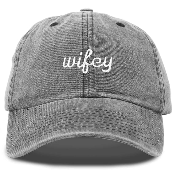 Dalix Wifey Embroidered Cotton Husband Baseball Cap Adjustable Dad Hat Womens in Washed Black