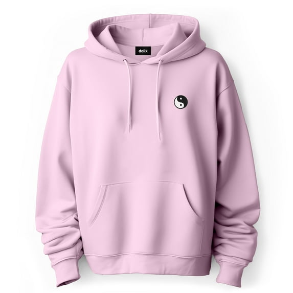 Dalix Yin Yang Embroidered Fleece Zip Hoodie Cold Fall Winter Mens in Light Pink S Small