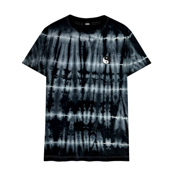 Dalix Yin Yang Embroidered Tie Dye Short Sleeve T-Shirt Medium Black