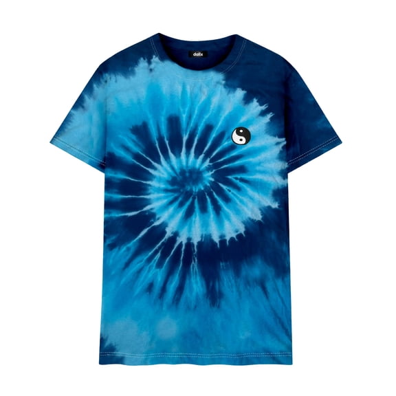 Dalix Yin Yang Embroidered Tie Dye Short Sleeve T-Shirt Small Blue Tide