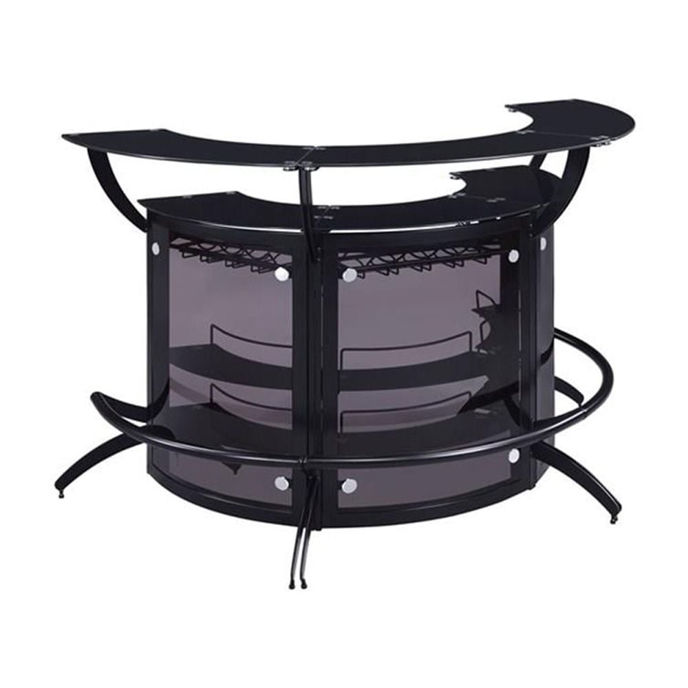 Dallas 2-Shelf Curved Home Bar Smoke & Black Glass Wine Rack and Liquor Storage Unit (Set of 3)