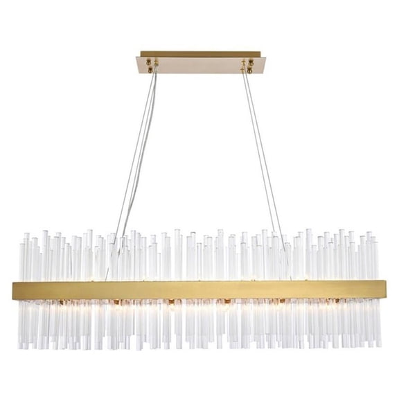 Dallas 42 inch rectangle crystal pendant in satin gold