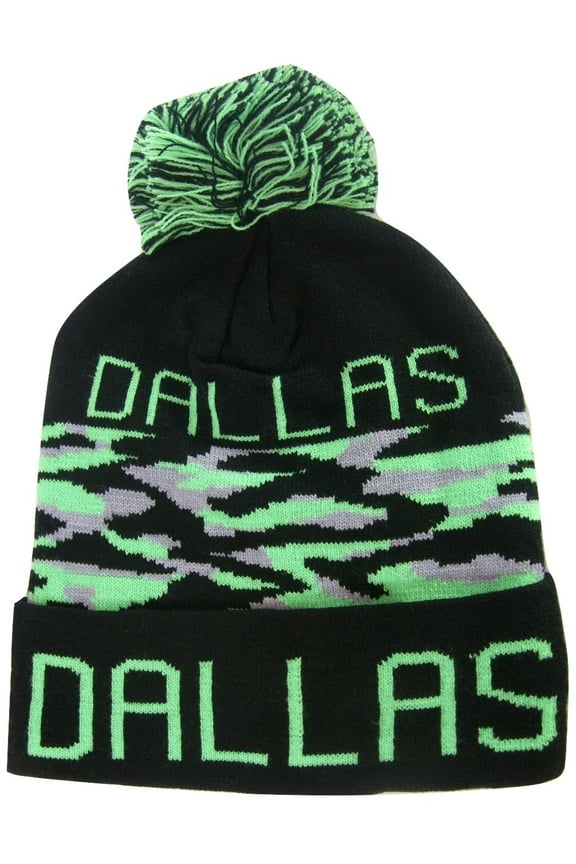 Dallas Adult Size Camo Winter Knit Pom Beanie Hats (Green)