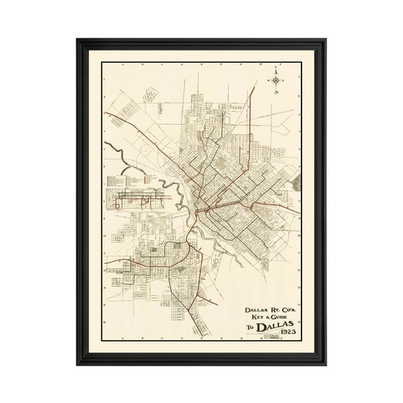 Dallas Art, 1925 Vintage Map of Dallas Texas, TX History Wall Decor Gift, Old Dallas Map - 24" x 36" Black Framed Print