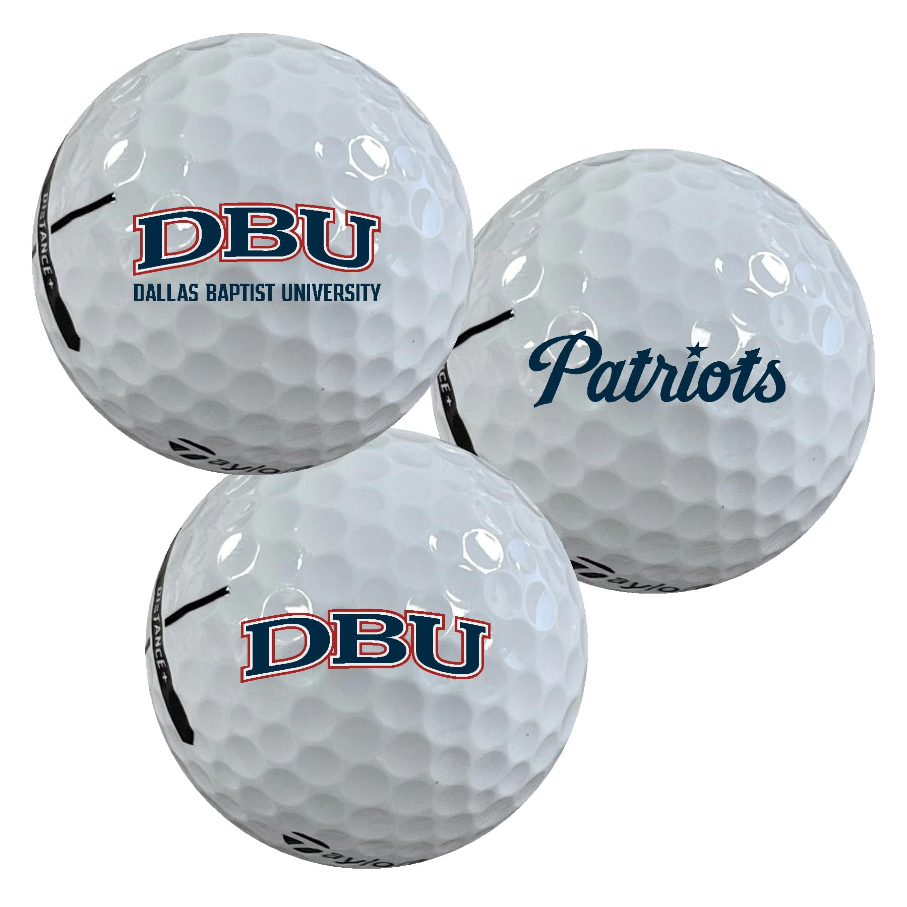 Dallas Baptist University Patriots Logo Edition Officially Licensed NCAA Taylormade Distance+ Golf Balls 12-Pack (Dozen)