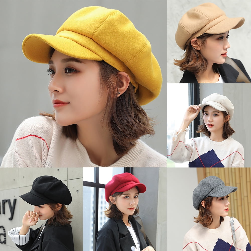 Dallas British Style Felt Solid Color Wide Brim Women Beret Winter Warm Peaked Cap Hat Beige Walmart