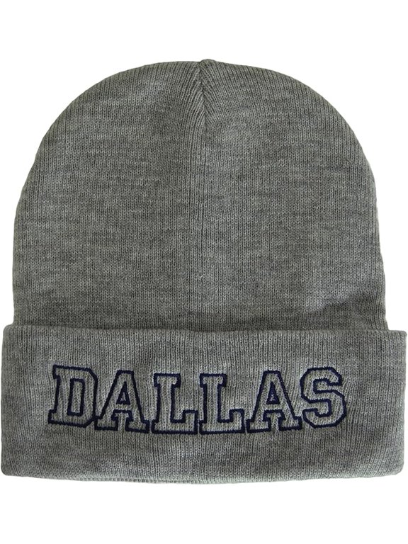Dallas City Name Cuffed Winter Knit Beanie Toboggan Hat (Gray/Navy)