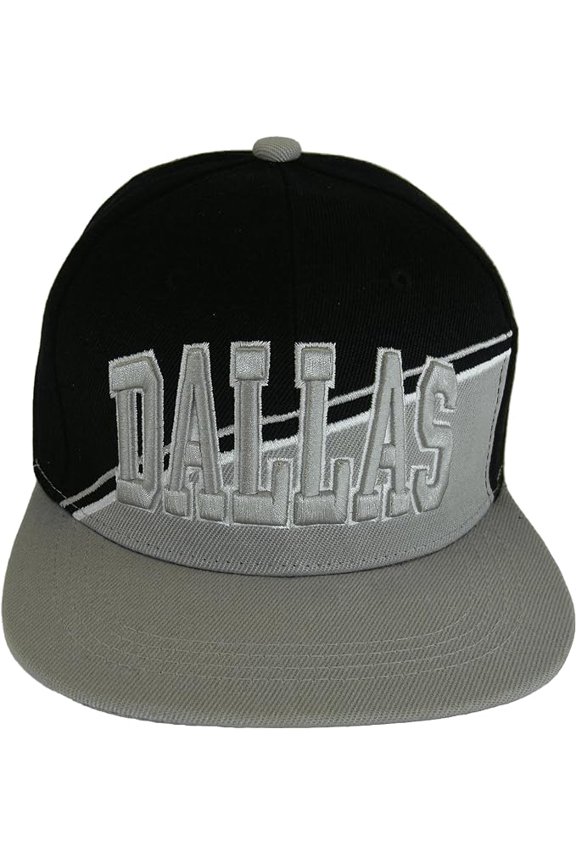 Dallas City Name Diagonal Split Color Font Snapback Baseball Cap (Black/Gray)