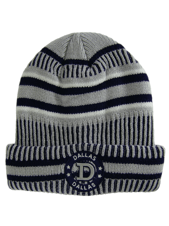 Dallas City Name Knitted Plush Lined Varsity Cuffed Hat with Seal (Gray/Navy)