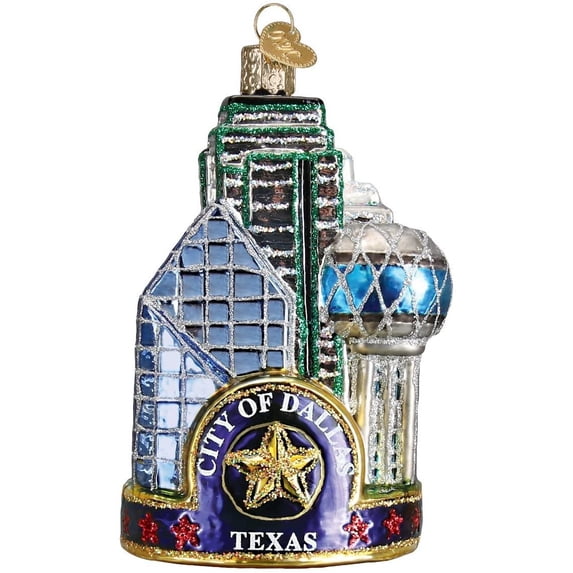 Old World Christmas Dallas City Glass Ornament Texas 20084