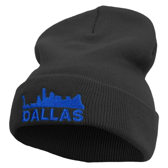 Dallas City Skyline Embroidered 12 Inch Long Knitted Beanie - Black OSFM
