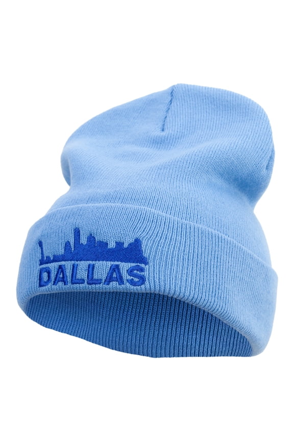 Dallas City Skyline Embroidered 12 Inch Long Knitted Beanie - Sky Blue OSFM