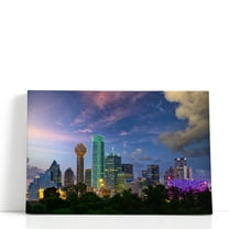 Dallas City Skyline at Twilight - Wrapped Canvas Print Wall Art | 18" W x 12" H