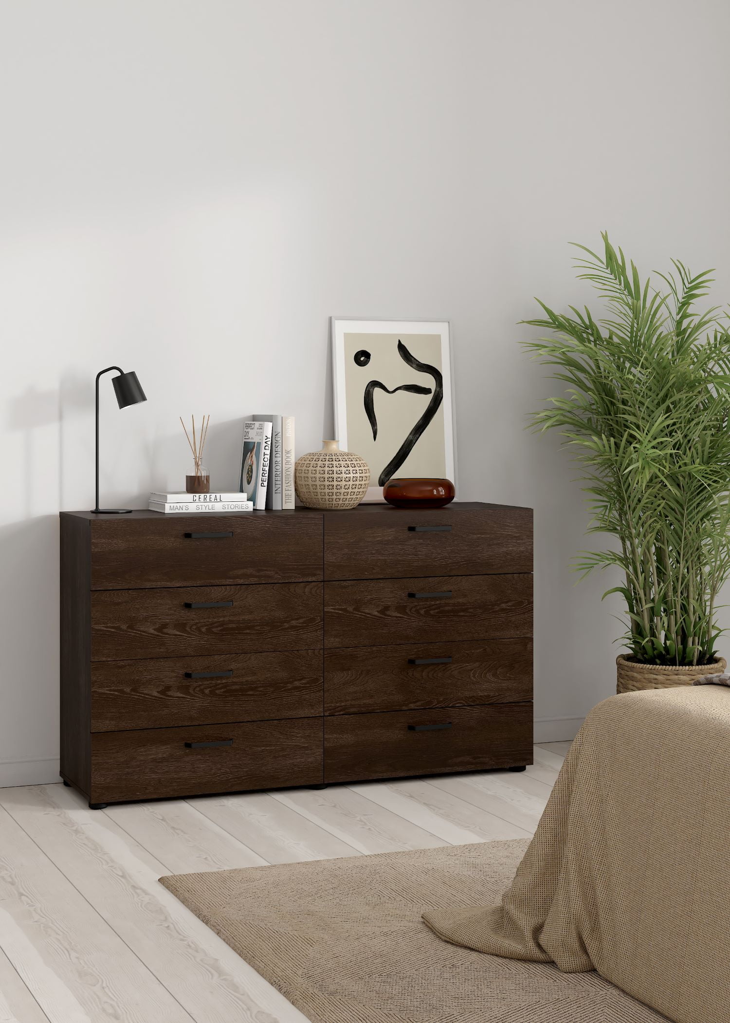 Dark Chocolate 8-Drawer Double Dresser with Streamlined Hardware