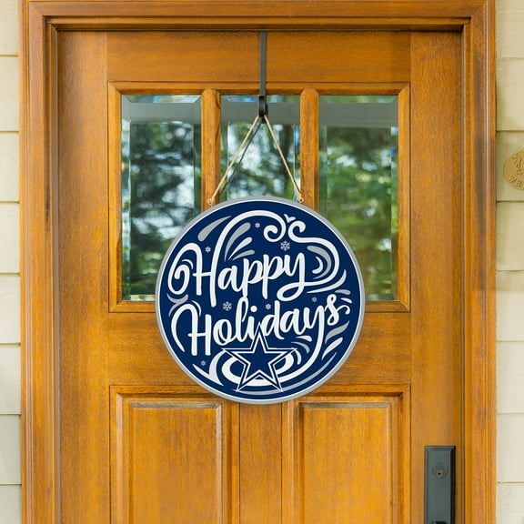 Dallas Cowboys 18" Happy Holidays Wooden Round Door Sign