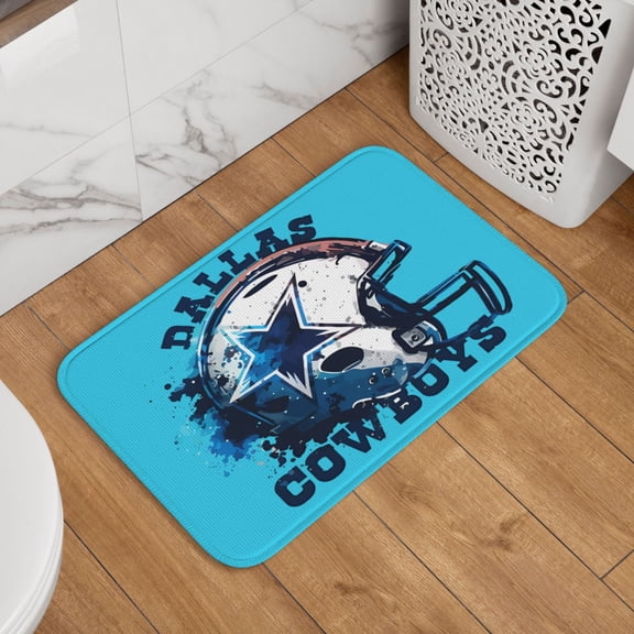 Dallas Crystal Velvet Lock Edge Floor Mat 40" x 60", Football Team Themed Entryway Floor Mat, Kitchen and Living Room Floor Mat for Home Decor Area Rug