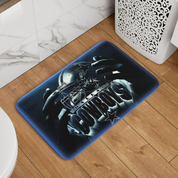 Dallas Crystal Velvet Lock Edge Floor Mat 40" x 60", Football Team Themed Entryway Floor Mat, Kitchen and Living Room Floor Mat for Home Decor Area Rug