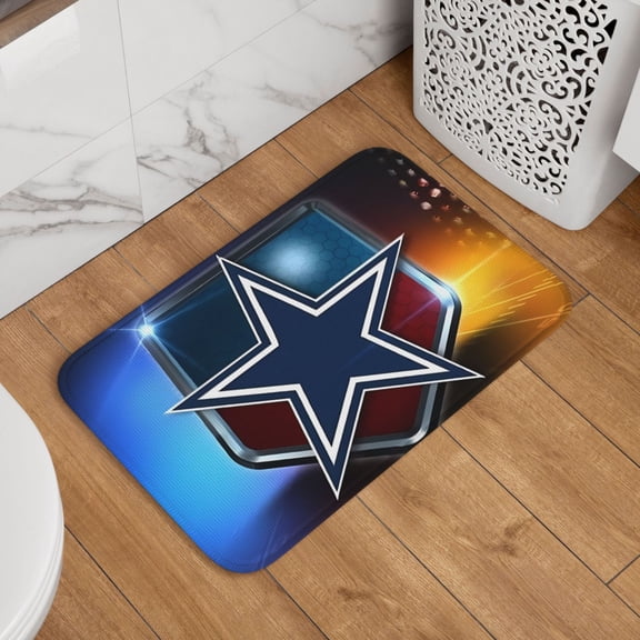 Dallas Crystal Velvet Lock Edge Floor Mat 40" x 60", Football Team Themed Entryway Floor Mat, Kitchen and Living Room Floor Mat for Home Decor Area Rug