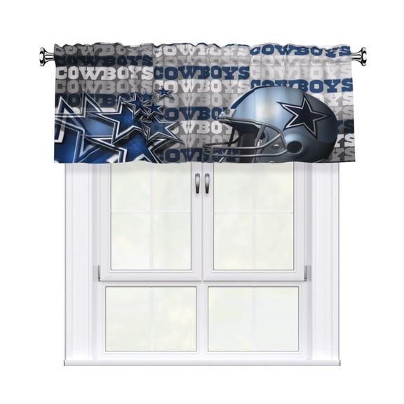 Dallas Custom Valance Blackout Curtains 54x18 Inches, Easy To Install, Rod Design Suitable For Decorative Curtains In Kitchen, Bedroom, Living Room, Home Decor Gift For Football Fans