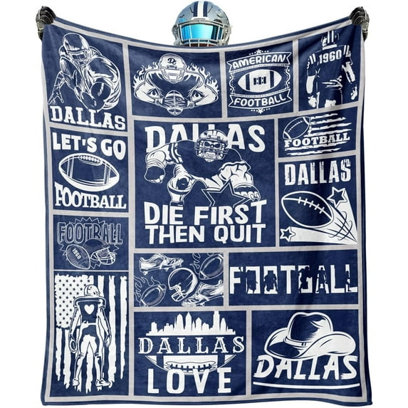 Dallas Football Blanket, Football Style Travel Blanket Gifts for Men Women Boys Kids, Blue Football Throw Blanket 60" X 50"