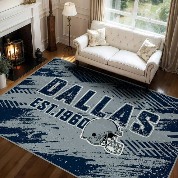 Dallas Football Rugs 5x7 Bedroom Living Room Football Carpet Non-Slip Machine Washable Area Rug for Boys and Man Cave Decor