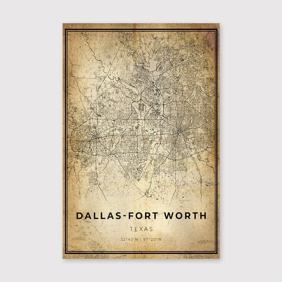 Dallas-Fort Worth Map Art Print: Modern Vintage Decorfor Living Room Bedroom Office Farmhouse Neutral Home Artwork Ready to Hang 8x12 inch