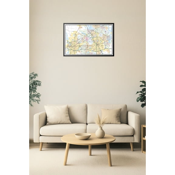 Dallas - Fort Worth Metroplex Travel Map with Cities & Roads. Includes Dallas, Fort Worth, Plano, Arlington, Irving & More [24x36] 【Laminated】