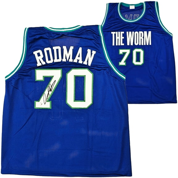 Dallas Mavericks Dennis Rodman Autographed Blue Jersey JSA 215729