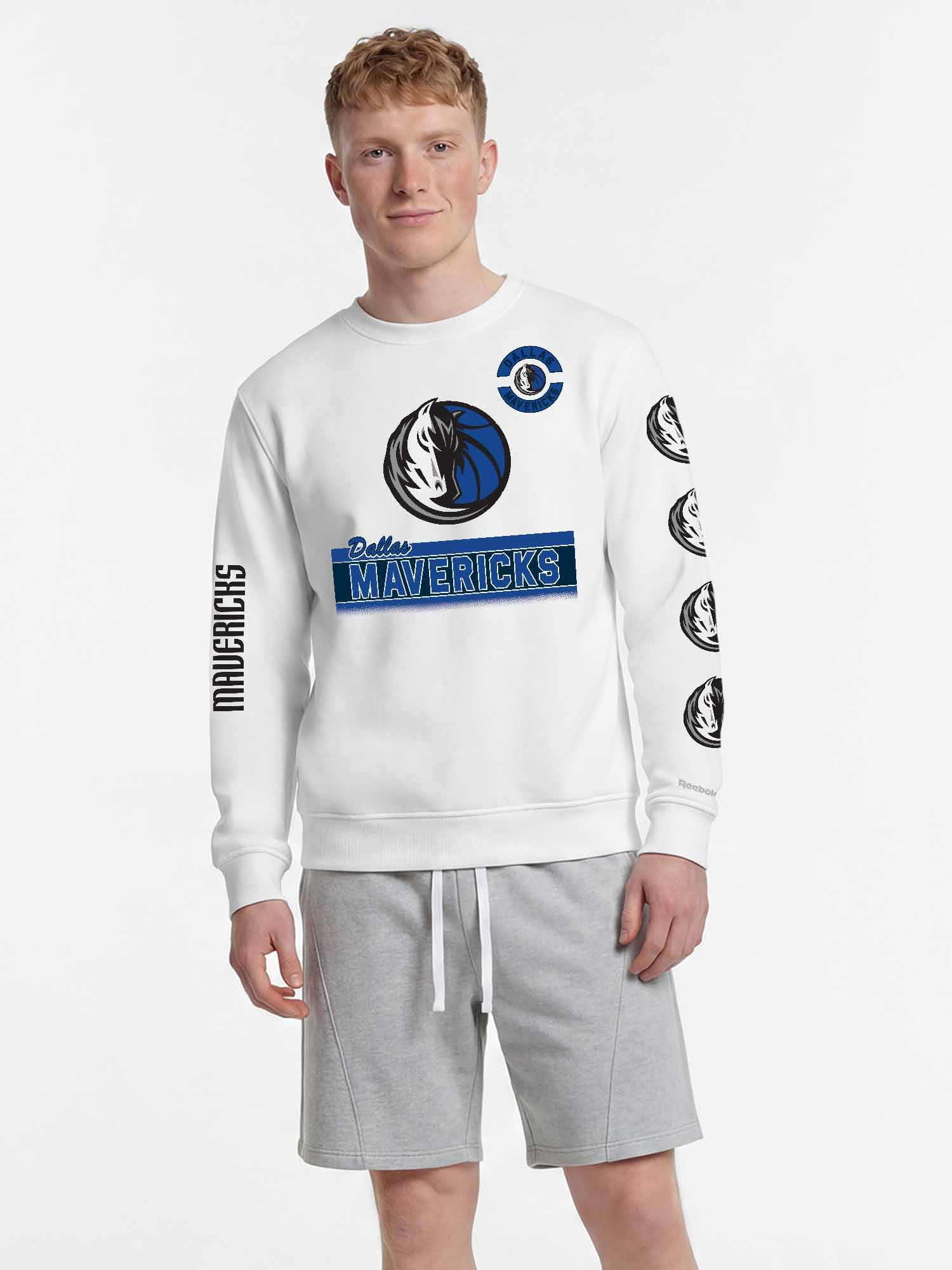 Dallas Mavericks Reebok Mens White Crew Sweatshirt