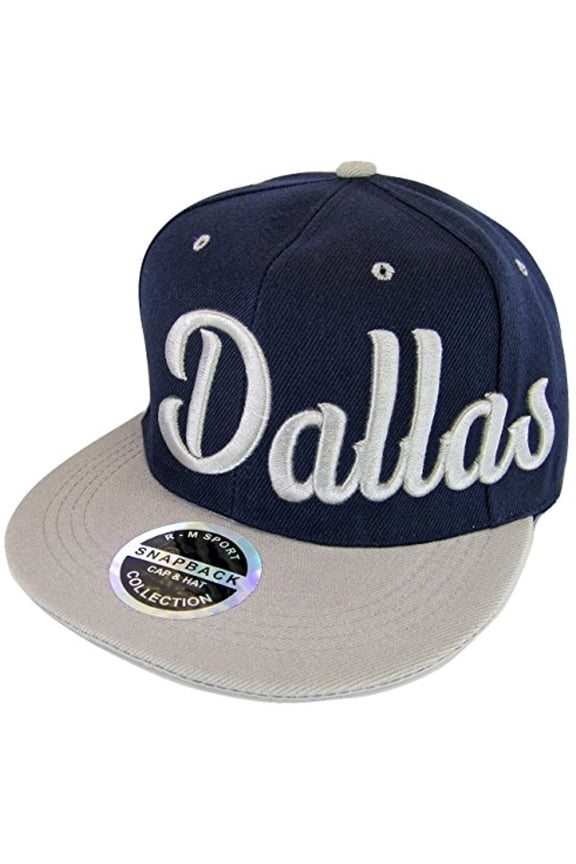 Dallas Men's Offset Cursive Script Adjustable Snapback Baseball Cap (Navy/Gray)