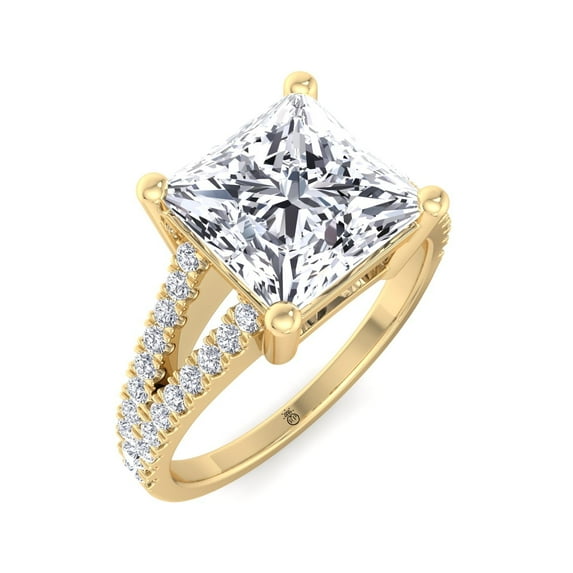 Dallas - Moissanite Princess Cut Lab Diamond Engagement Ring With Double Band & Sidestones