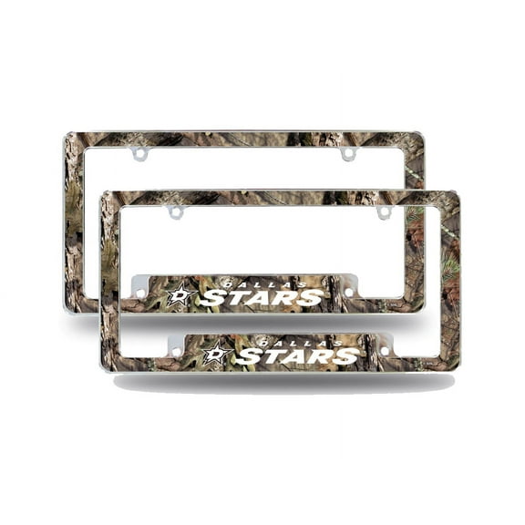 Dallas Hockey Stars Chrome Metal (Set of 2) License Plate Frames with Mossy Oak Camouflaged Camo Design