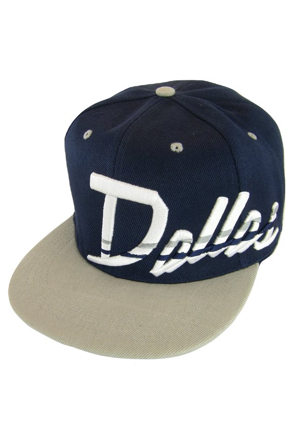 Dallas Offset Jagged Script Adult Size Adjustable Snapback Baseball Cap (Navy/Gray)