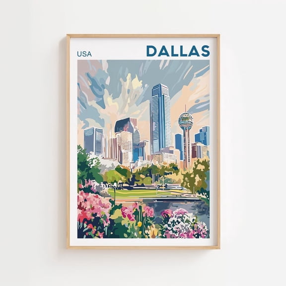Dallas Skyline Art Poster, Dallas Tx Cityscape Poster, Downtown Dallas Texas Wall Art, Travel Decor, Texas Artwork Home Decor, 24x36 UNFRAMED